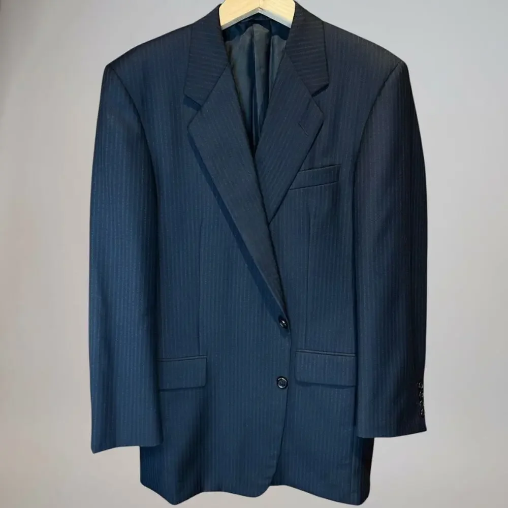 Hickey Freeman x Loro Piana 42-43L 38x29 Navy Blue Stripe Classic Suit S120